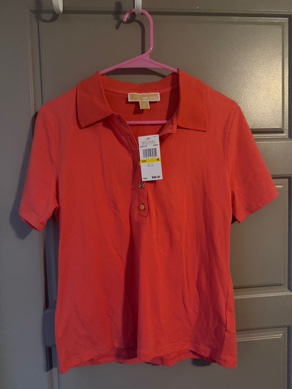 NWT Michael Kors Coral Short-Sleeve Polo Top - Picture 1 of 3